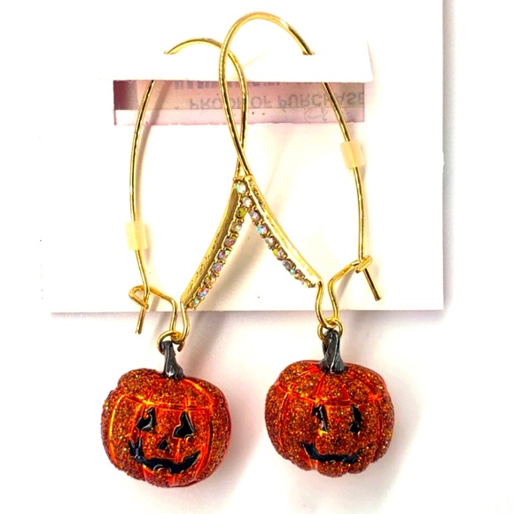 New Betsey Johnson Pumpkin Drop Earrings - Picture 5 of 8